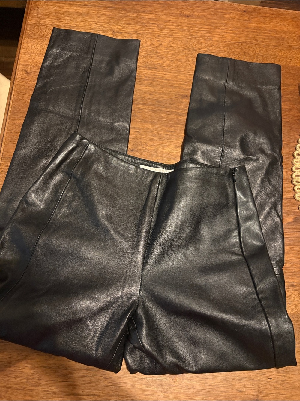 Black Leather Straight-Leg High-Rise Pants Sz 2